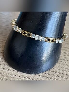 Gold-Tone Crystal Link Tennis Bracelet - Sparkling Clear Stones